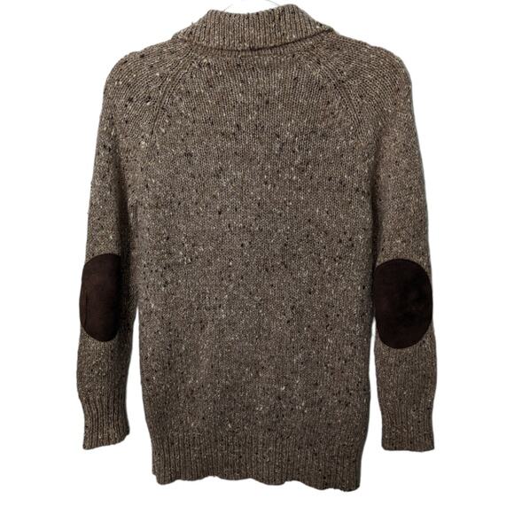 Vintage 80's Speckled Wool Blend Collared Henley Sweater Pockets Elbow Patches - Picture 2 of 9